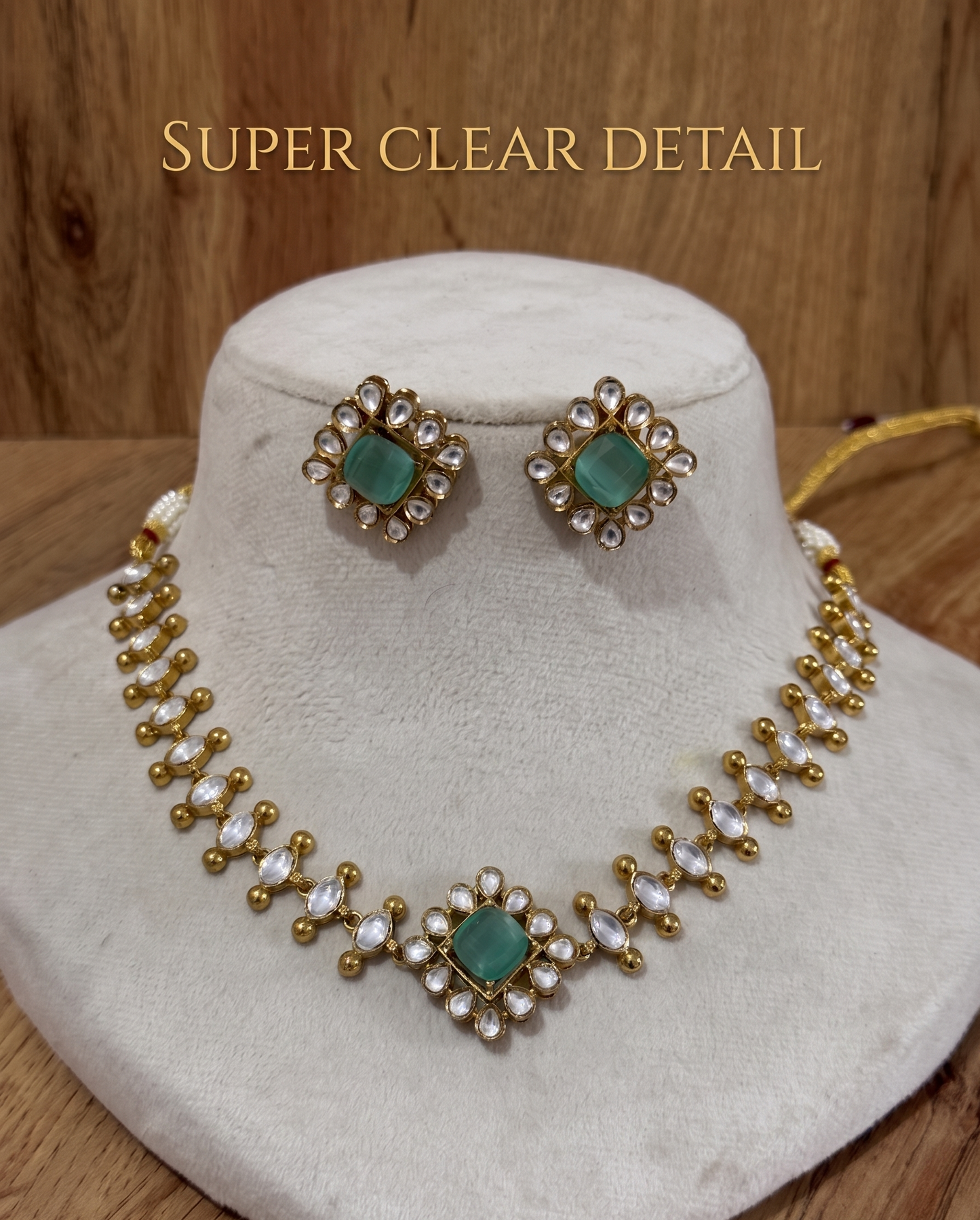 Heritage Moissanite-Style Kundan Necklace Set with Matching Studs