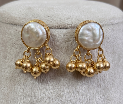 Handcrafted Triple-Layered Pearl & MOP Pendant Necklace Set with Matching Earrings