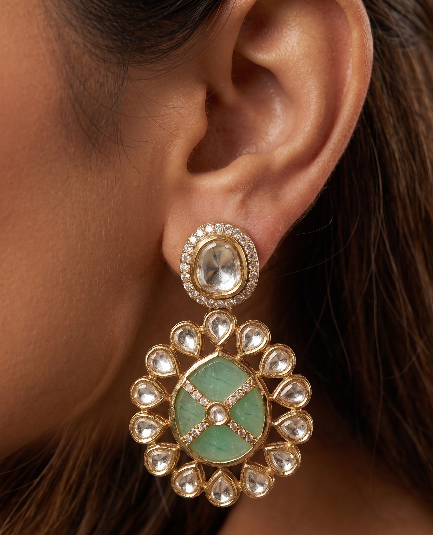 Handcrafted Moissanite Polki & Enamel Drop Earrings in Brass – Available in 3 Colors