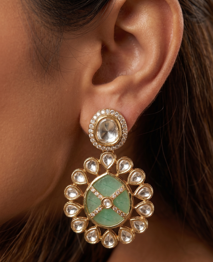 Handcrafted Moissanite Polki & Enamel Drop Earrings in Brass – Available in 3 Colors