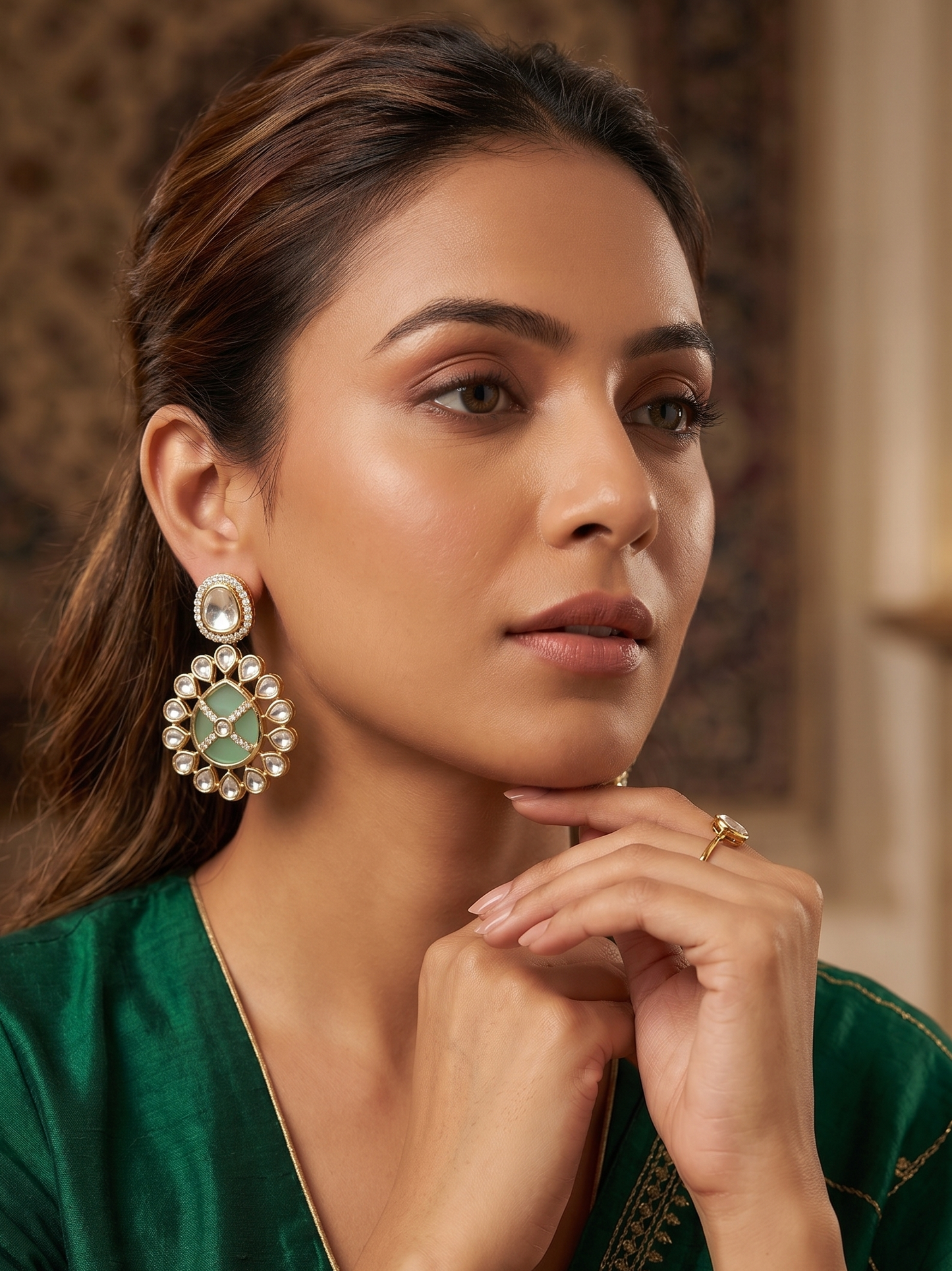 Handcrafted Moissanite Polki & Enamel Drop Earrings in Brass – Available in 3 Colors