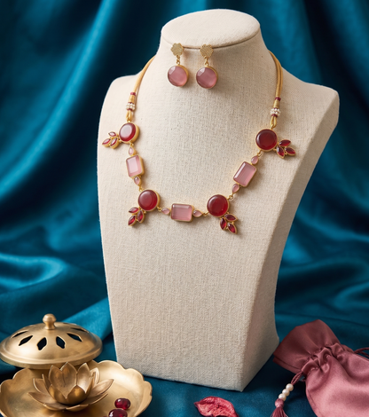 Elegant Monalisa Stone Work Necklace Set with Matching Drop Earrings – Ruby & Rose Duo