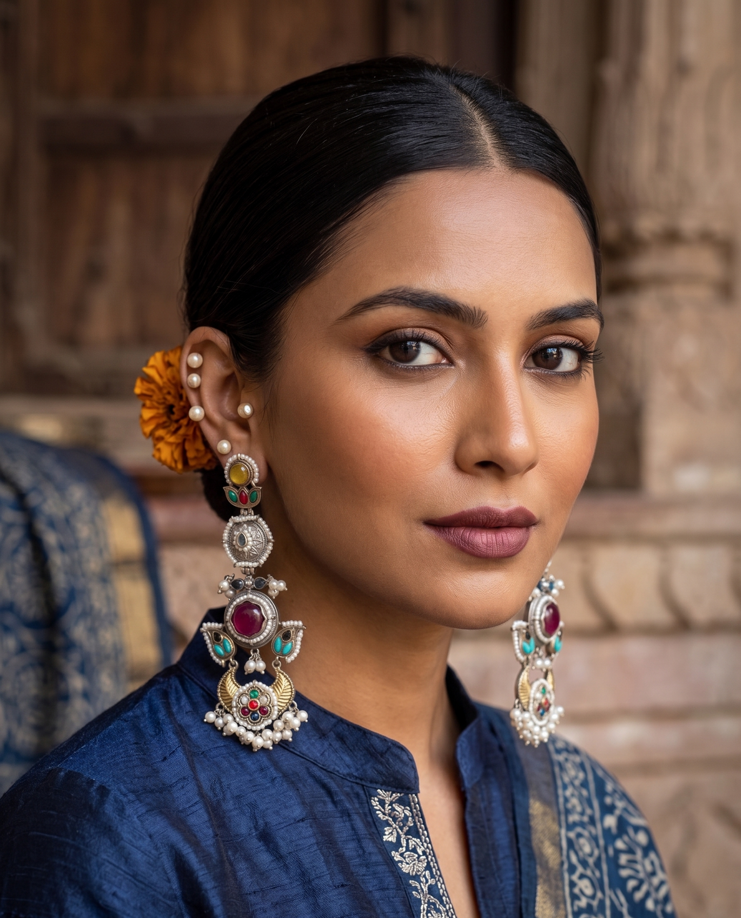 Heritage Afghan-Style Multicolour Long  Earrings with Pearl Droplets