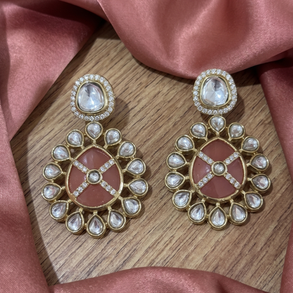 Handcrafted Moissanite Polki & Enamel Drop Earrings in Brass – Available in 3 Colors