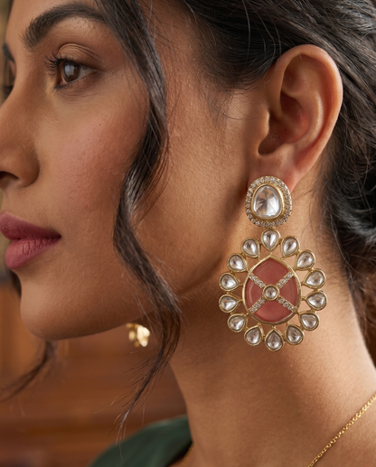 Handcrafted Moissanite Polki & Enamel Drop Earrings in Brass – Available in 3 Colors