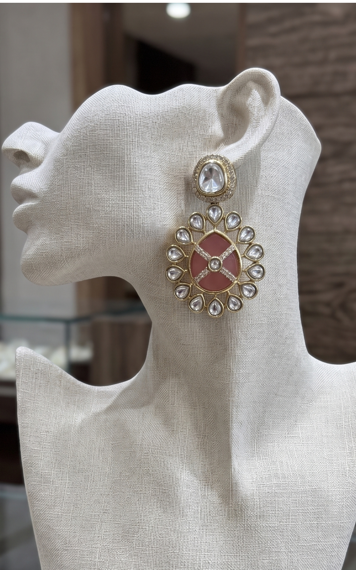 Handcrafted Moissanite Polki & Enamel Drop Earrings in Brass – Available in 3 Colors
