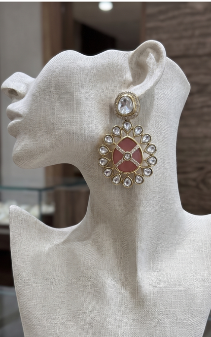 Handcrafted Moissanite Polki & Enamel Drop Earrings in Brass – Available in 3 Colors