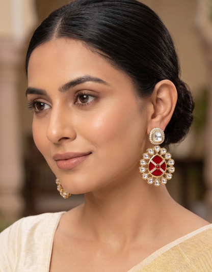 Handcrafted Moissanite Polki & Enamel Drop Earrings in Brass – Available in 3 Colors