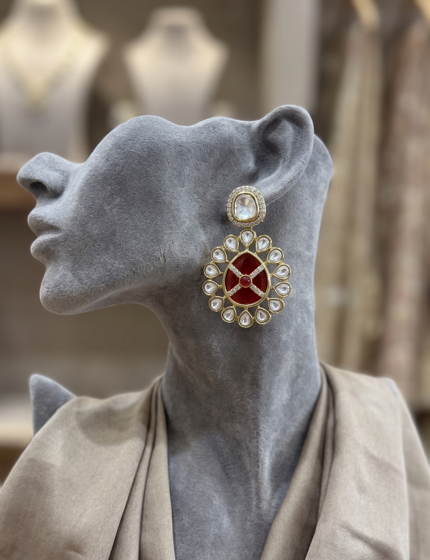 Handcrafted Moissanite Polki & Enamel Drop Earrings in Brass – Available in 3 Colors