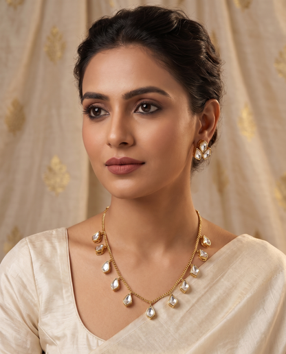 Exquisite Moissanite Teardrop Necklace Set with Matching Studs – Gold Plated Heritage Jewelry