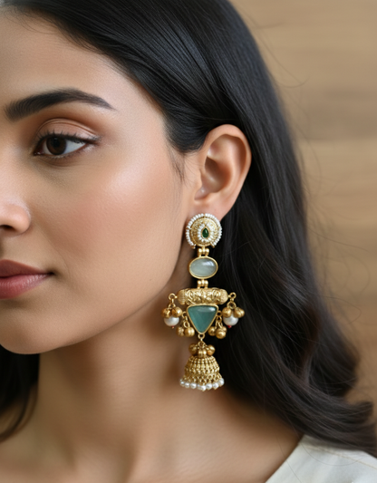 Kashmiri Noor Jhumkas – Handcrafted Filigree Drop Earrings with Seed Pearls