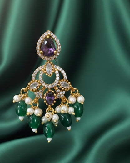 Royal Gold-Plated Kundan Choker Set with Amethyst Purple Accents & Emerald Green Beads