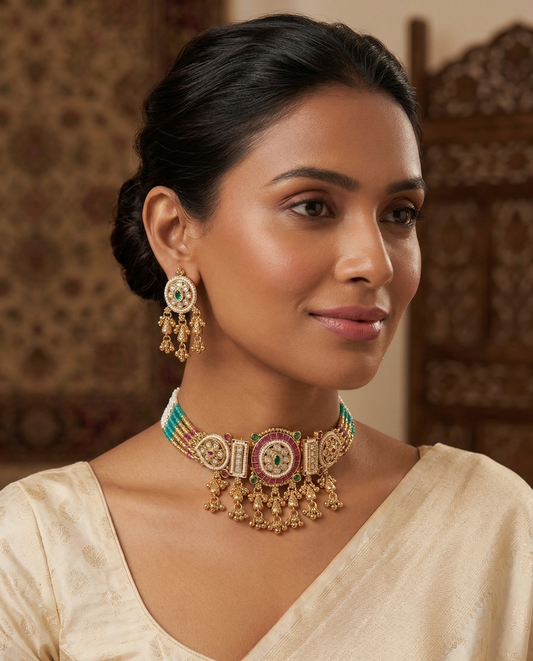 Eternal Radiance Heritage Gold-Plated Emerald & Ruby Choker Set