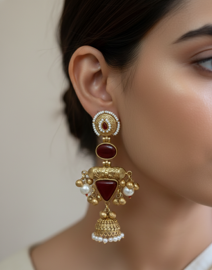 Kashmiri Noor Jhumkas – Handcrafted Filigree Drop Earrings with Seed Pearls
