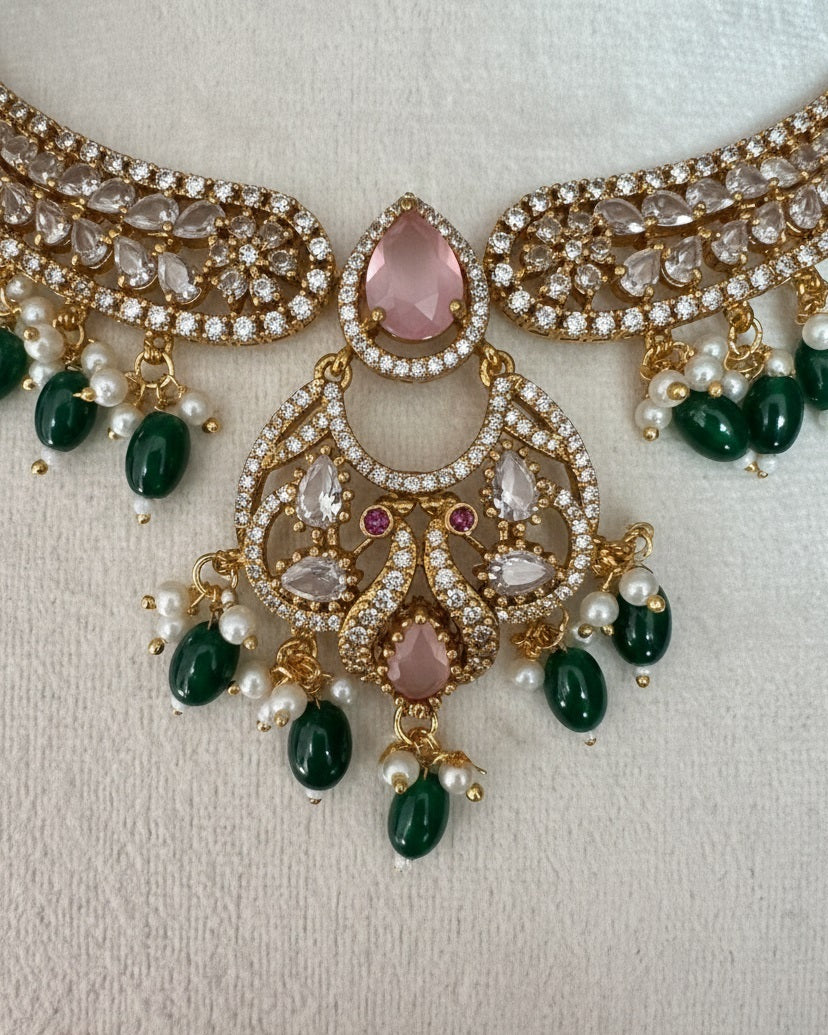 Royal Gold-Plated Kundan Choker Set with Amethyst Purple Accents & Emerald Green Beads
