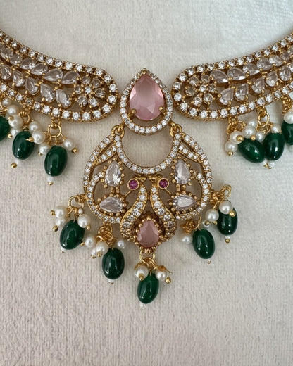 Royal Gold-Plated Kundan Choker Set with Amethyst Purple Accents & Emerald Green Beads
