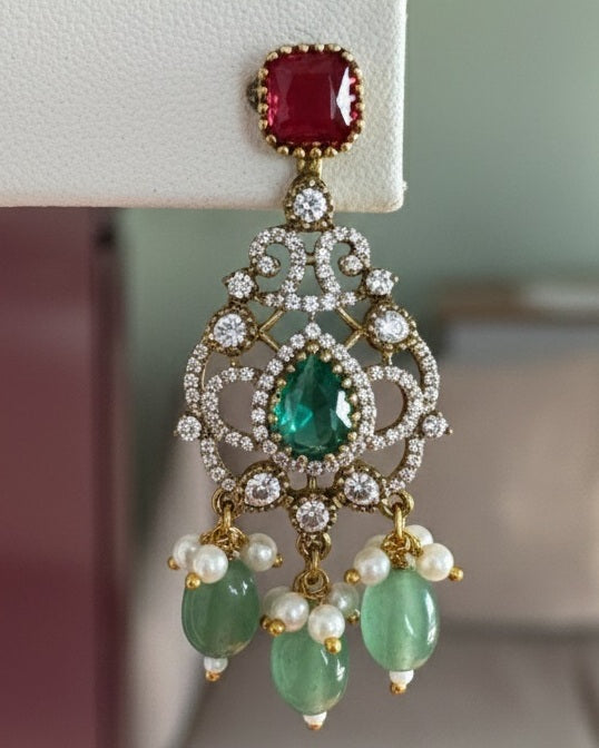 Royal Gold-Plated Statement Choker Set with Ruby Red Accents & Emerald Green Drops