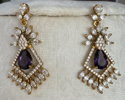 Gold-Plated Geometric Hasli Necklace Set with Purple Teardrop Crystals