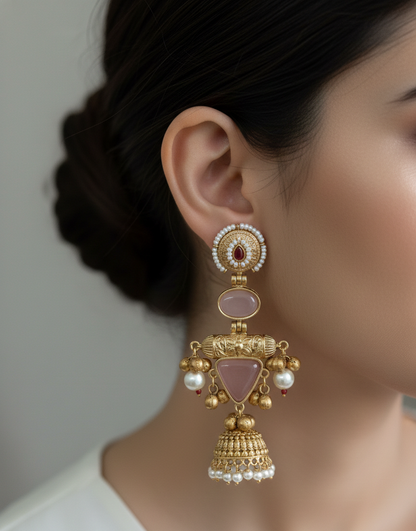 Kashmiri Noor Jhumkas – Handcrafted Filigree Drop Earrings with Seed Pearls