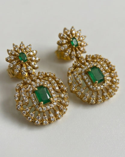 Ruby Red & Emerald Green AD Necklace Set with Rectangular Pendant | Gold Plated
