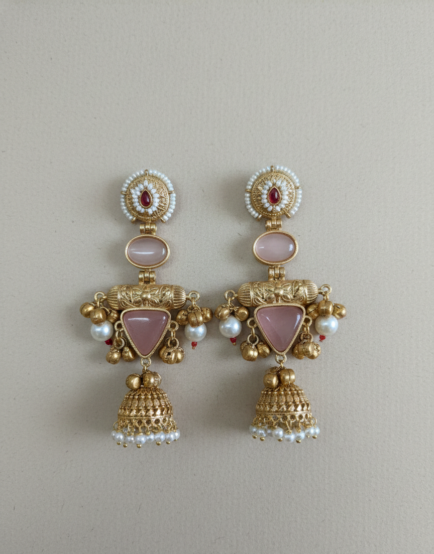 Kashmiri Noor Jhumkas – Handcrafted Filigree Drop Earrings with Seed Pearls