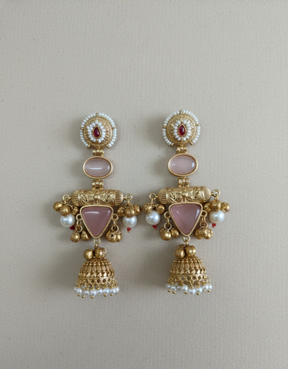 Kashmiri Noor Jhumkas – Handcrafted Filigree Drop Earrings with Seed Pearls
