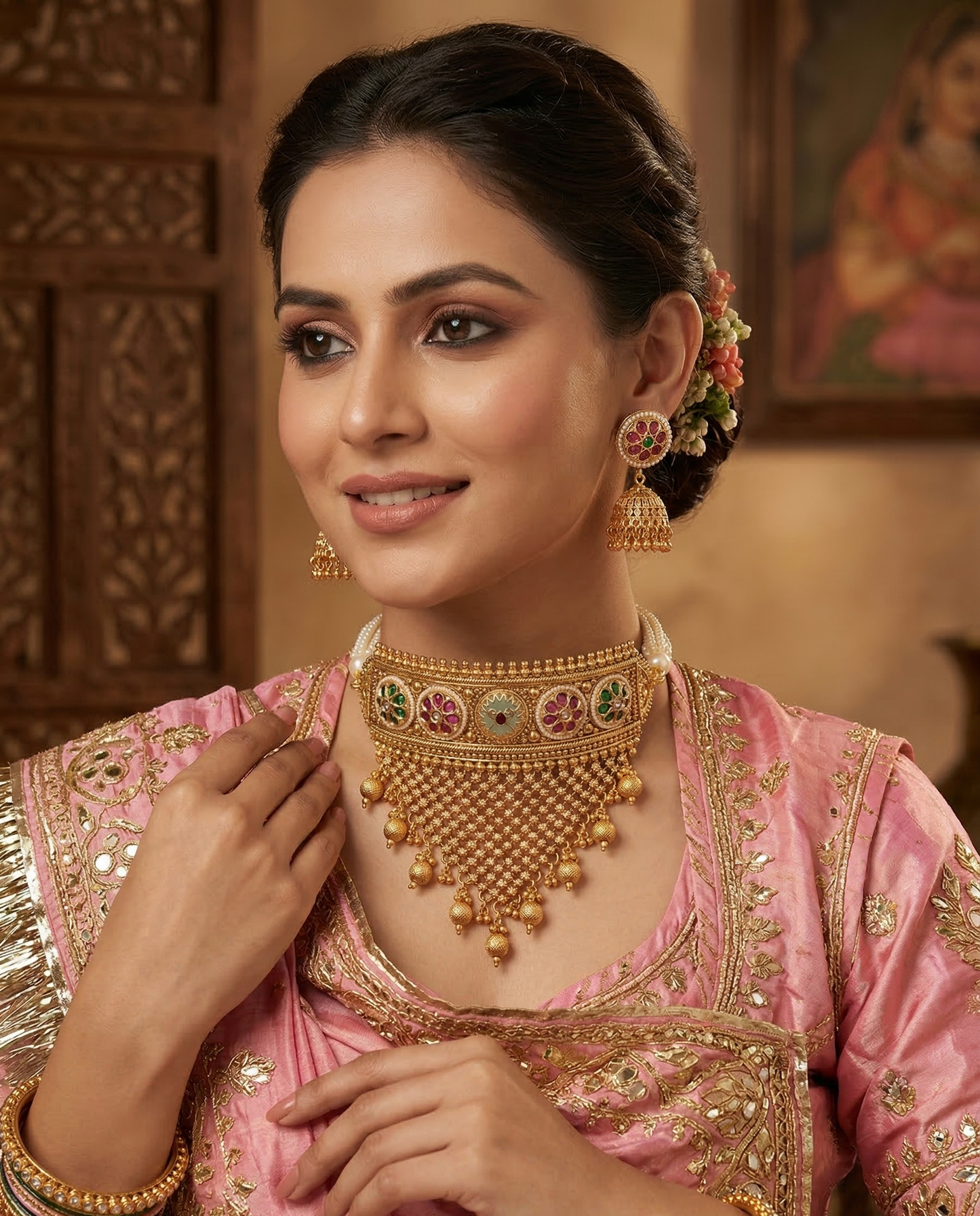 Royal Antique Hasli Style Choker with Matching Jhumkas