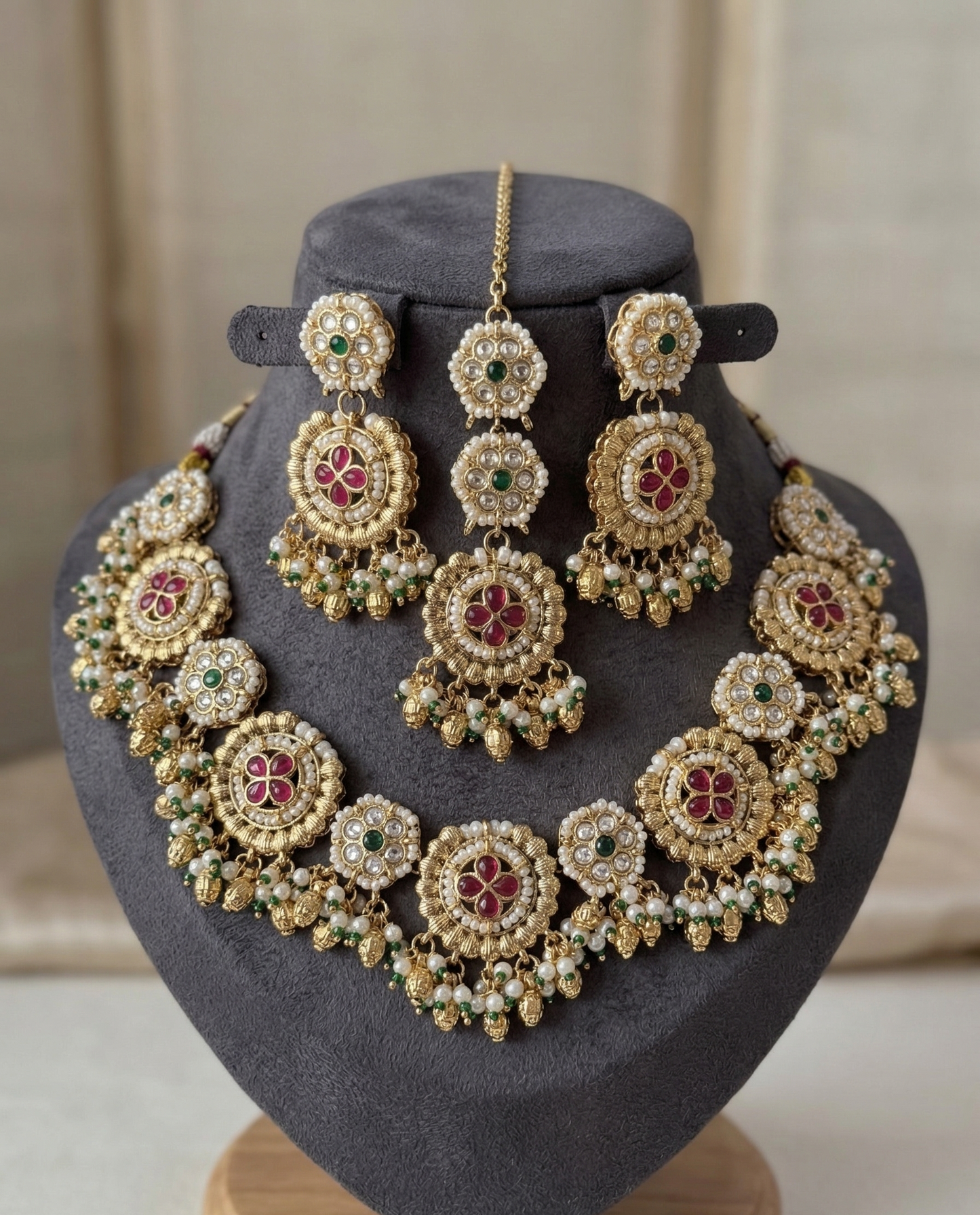 Exquisite Kundan & Pearl Heritage Choker Set with Matching Maang Tikka – Heritage  Ruby & Emerald Style
