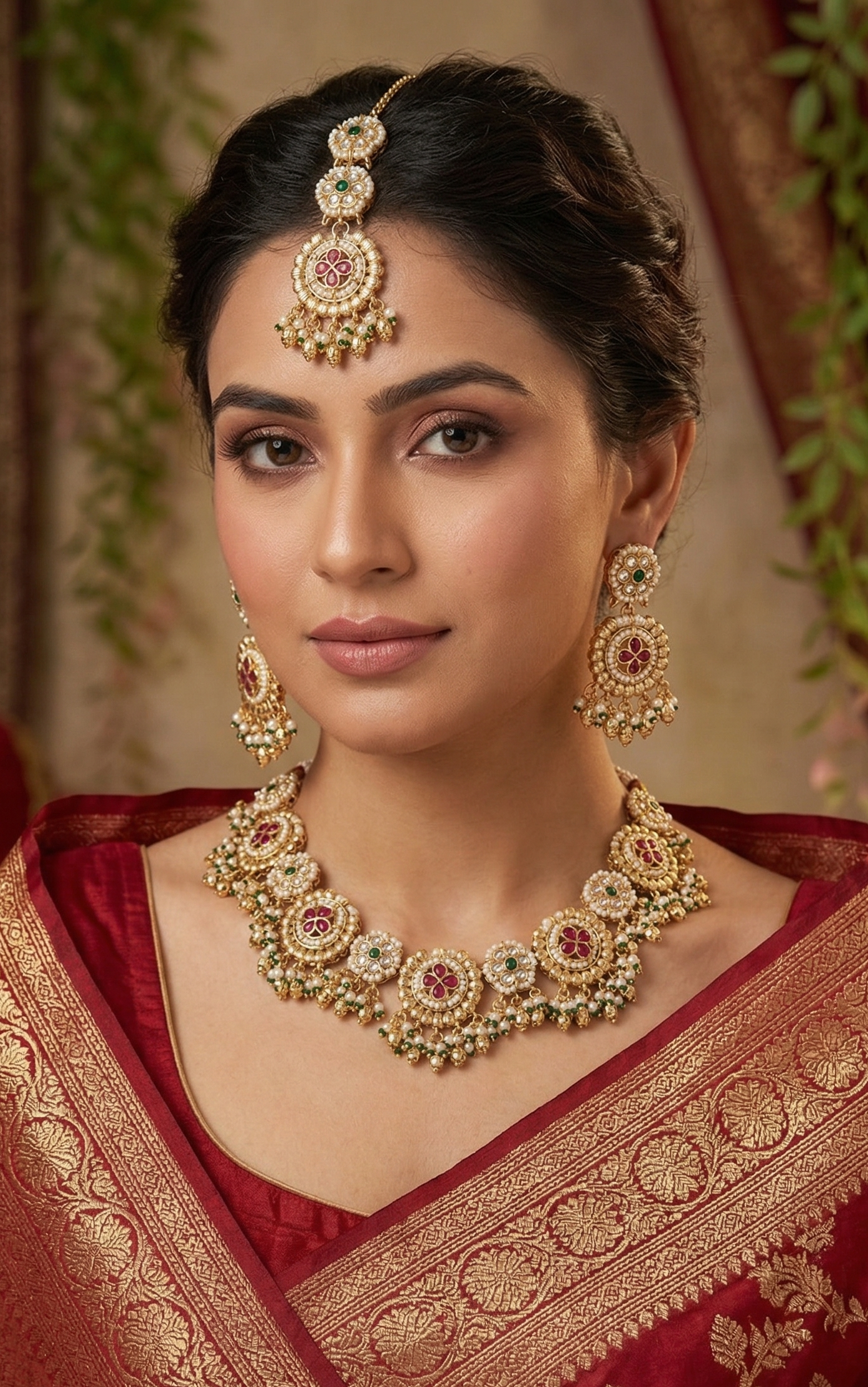 Exquisite Kundan & Pearl Heritage Choker Set with Matching Maang Tikka – Heritage  Ruby & Emerald Style
