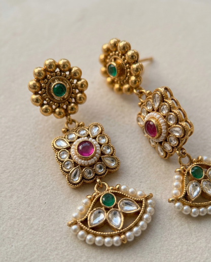 Heritage Pearl & Kundan Choker Set with Multi-Stone Accents and Matching Dangles