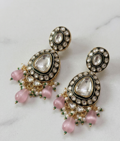 Exquisite Green Meenakari & Pink Bead Kundan Necklace Set with Maang Tikka | Traditional Bridal Polki Jewellery