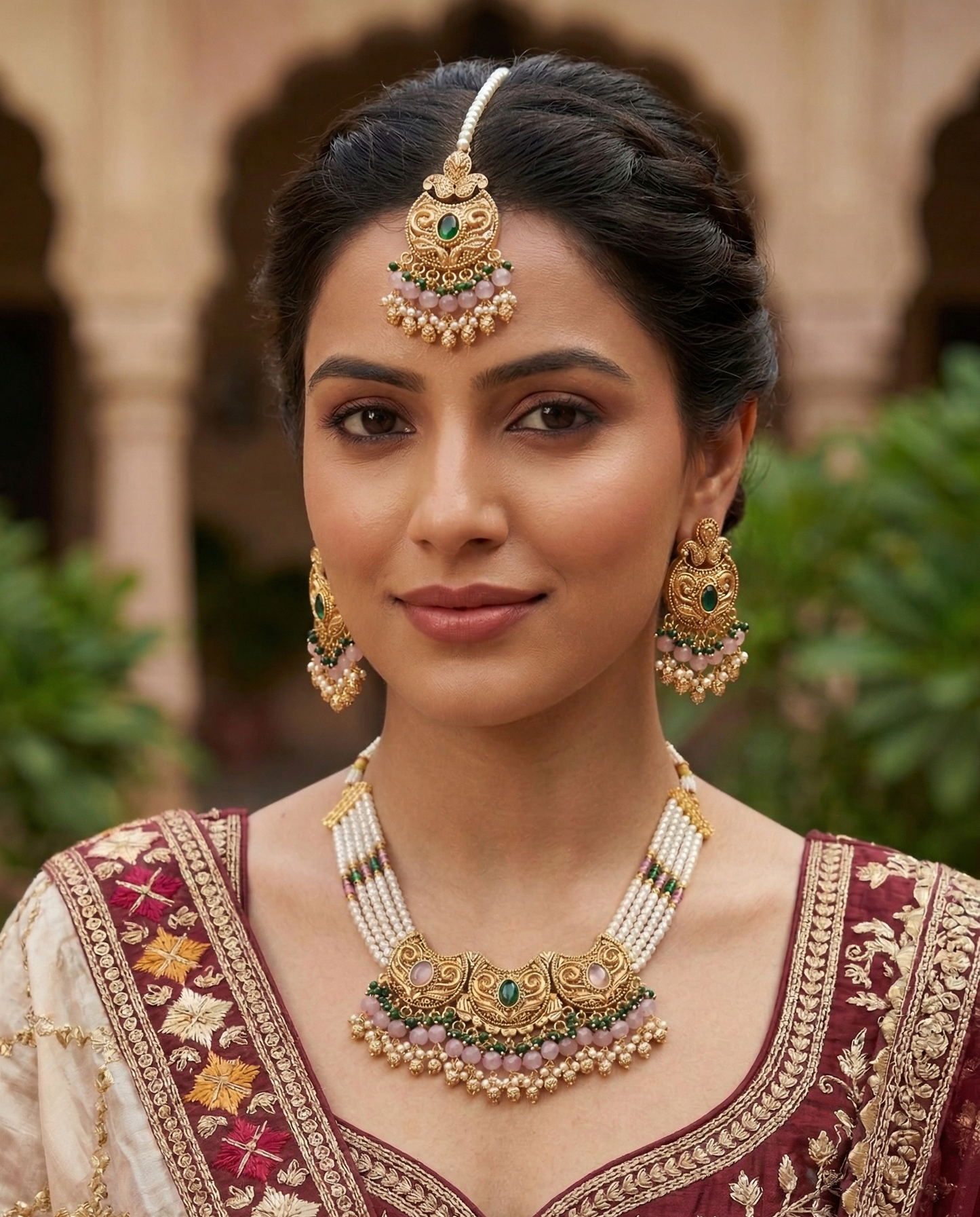 Pastel Fusion Antique Gold Kundan Choker Set with Maang Tikka