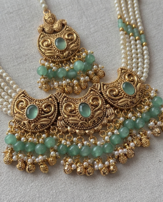 Pastel Fusion Antique Gold Kundan Choker Set with Maang Tikka