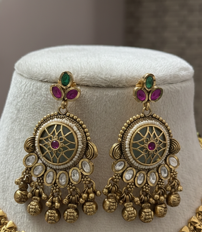 Heritage Antique Gold-Plated Medallion Choker Set with Kemp Stones & Polki Accents