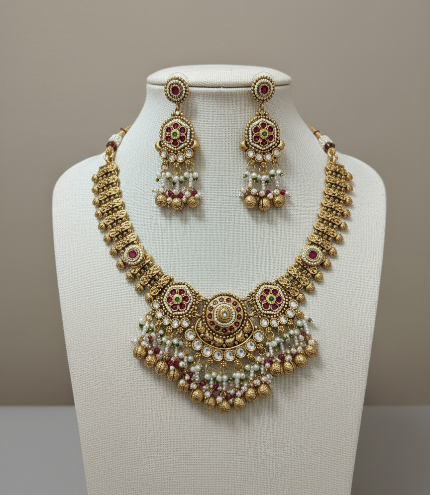 Rajwada Heritage Antique Gold Statement Necklace Set