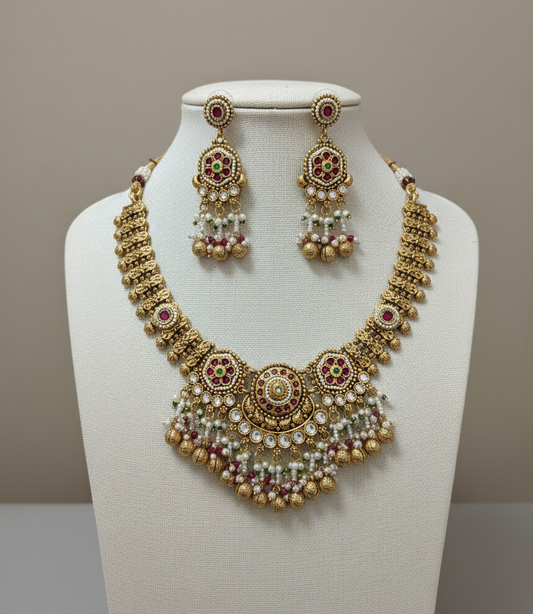 Rajwada Heritage Antique Gold Statement Necklace Set