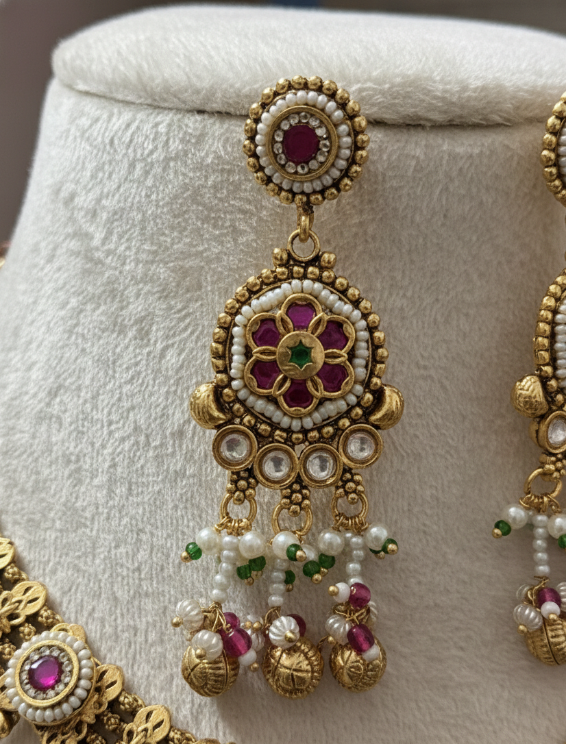 Rajwada Heritage Antique Gold Statement Necklace Set