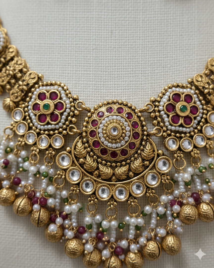 Rajwada Heritage Antique Gold Statement Necklace Set