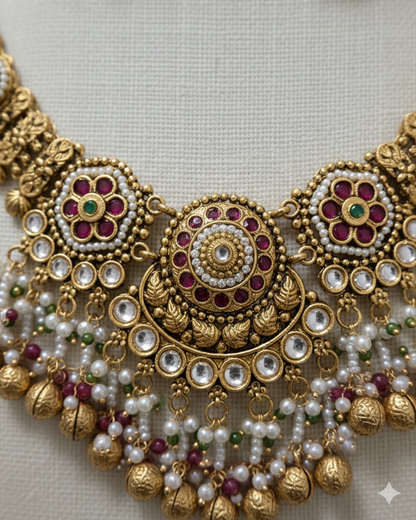 Rajwada Heritage Antique Gold Statement Necklace Set