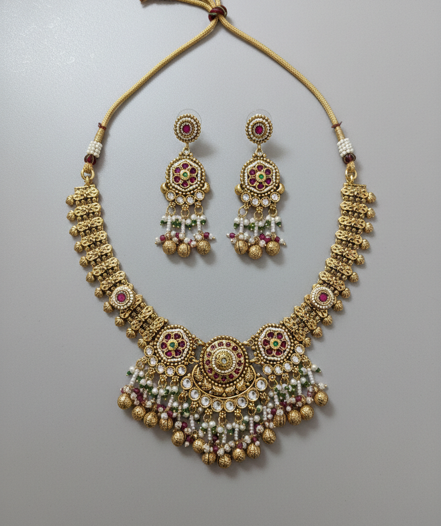 Rajwada Heritage Antique Gold Statement Necklace Set