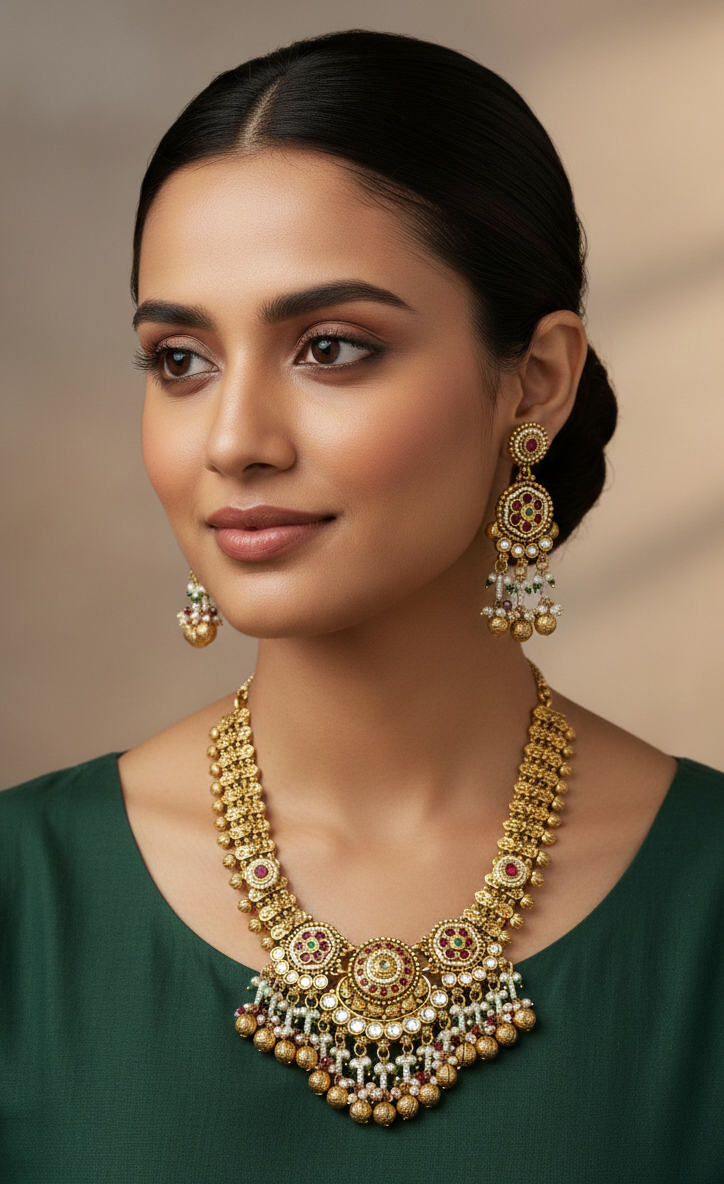 Rajwada Heritage Antique Gold Statement Necklace Set