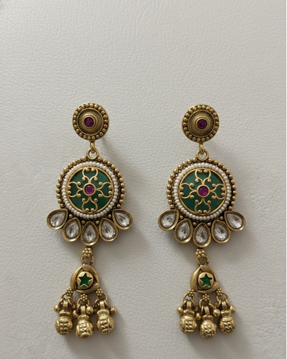 Shahi Rajwada Antique Gold Collar Heritage  Necklace Set with Floral Medallions