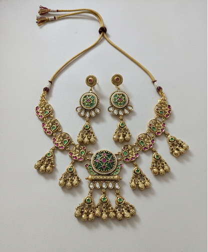 Shahi Rajwada Antique Gold Collar Heritage  Necklace Set with Floral Medallions