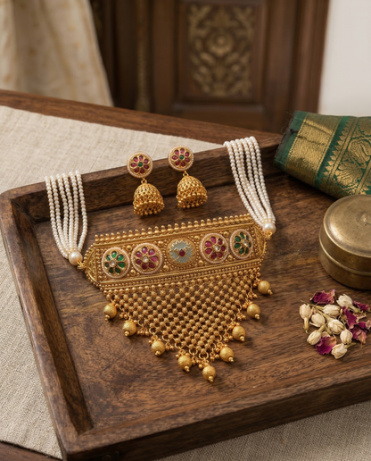 Royal Antique Hasli Style Choker with Matching Jhumkas