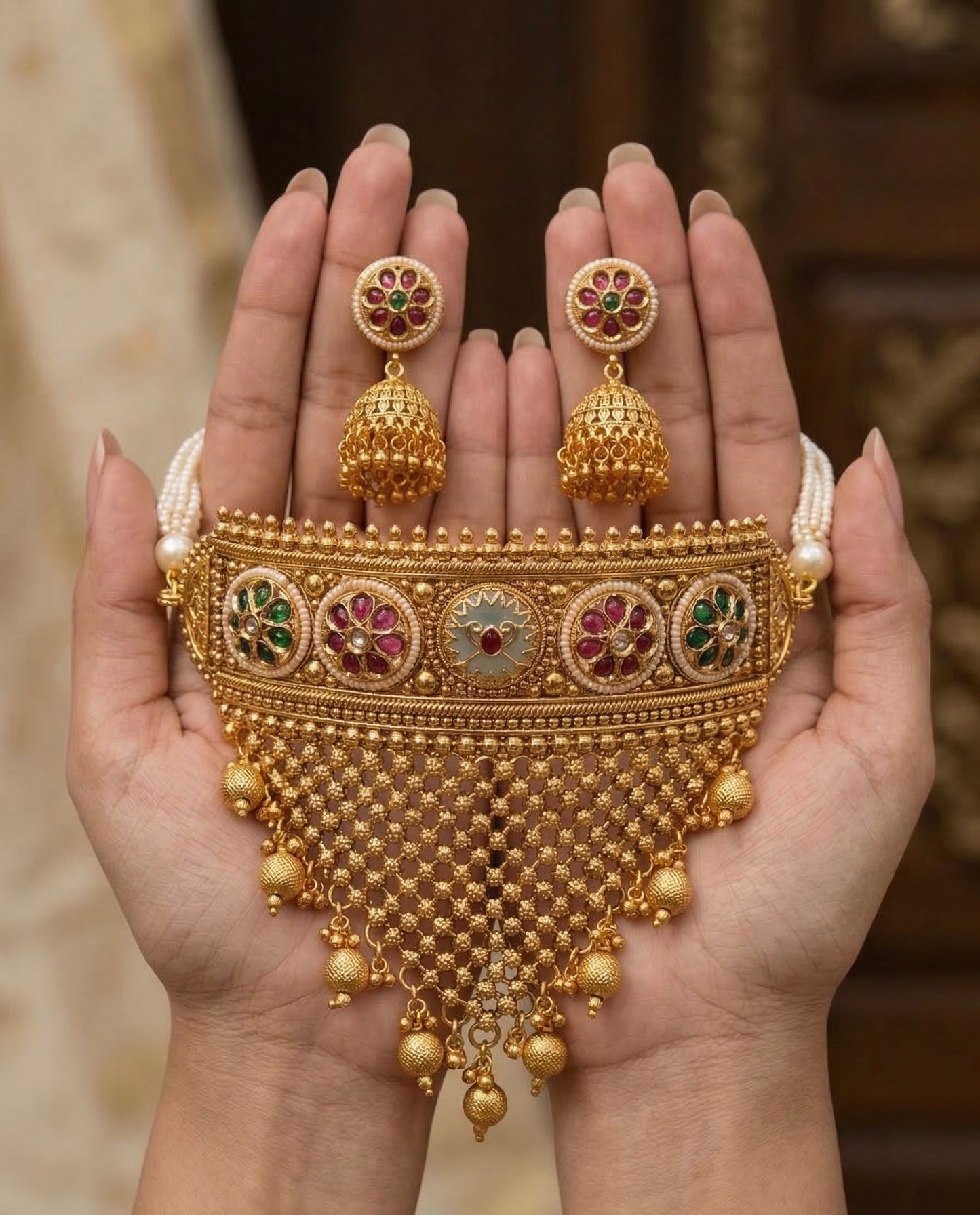 Royal Antique Hasli Style Choker with Matching Jhumkas