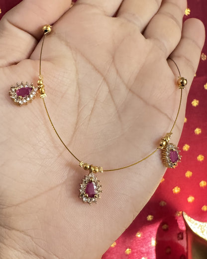 Ruby pink Teardrop Floating Necklace – 3-Stone Invisible Chain Illusion Choker