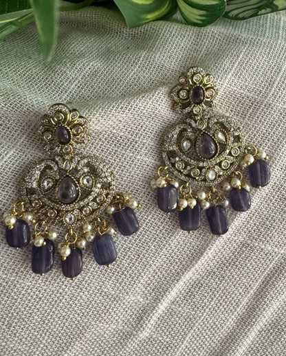 Elegant Victorian Lavender Stone & Antique Gold Peacock Earring