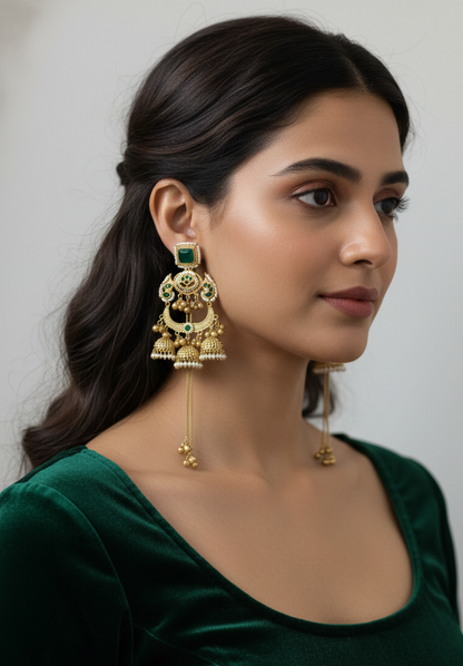 Royal Meenakari Peacock Kashmiri Sahare Earrings with Tiered Ghungroo Chains