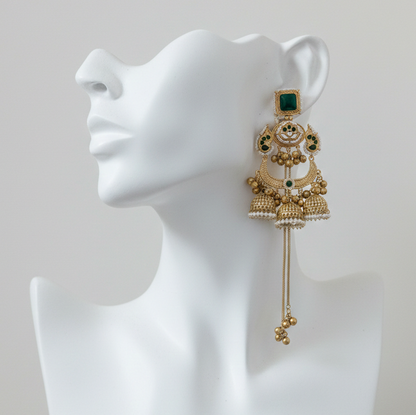 Royal Meenakari Peacock Kashmiri Sahare Earrings with Tiered Ghungroo Chains