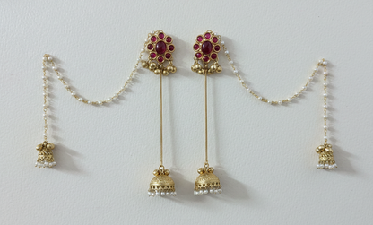Kashmiri Bridal Jhumka Earrings with Pearl Sahara Chains – Traditional Pahalmani Style